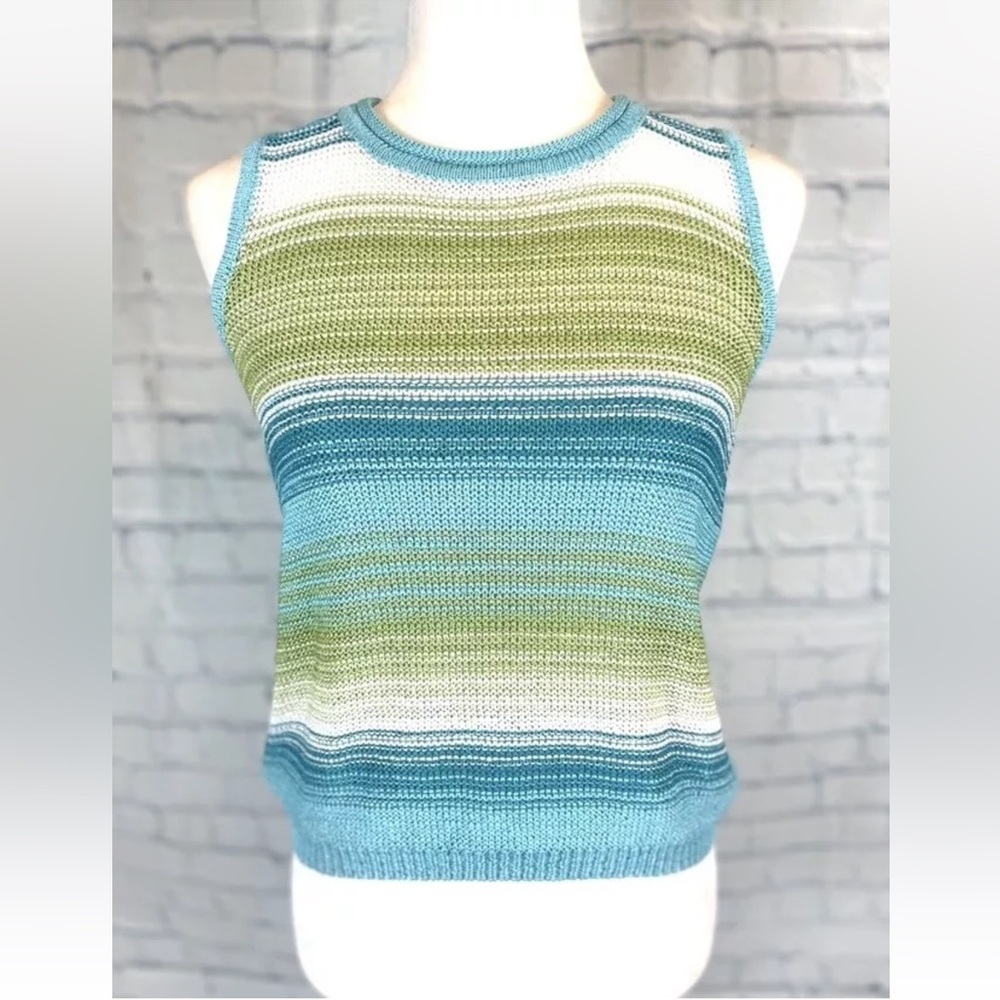 Y2K Ibiza Norton McNauchton‎ Petites M Blue Green Sleeveless Sweater Tank Top MP